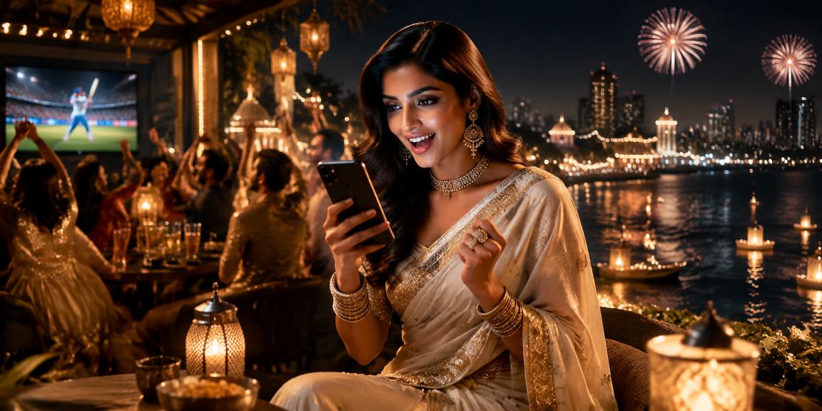 Indian woman enjoying cricket betting responsibly