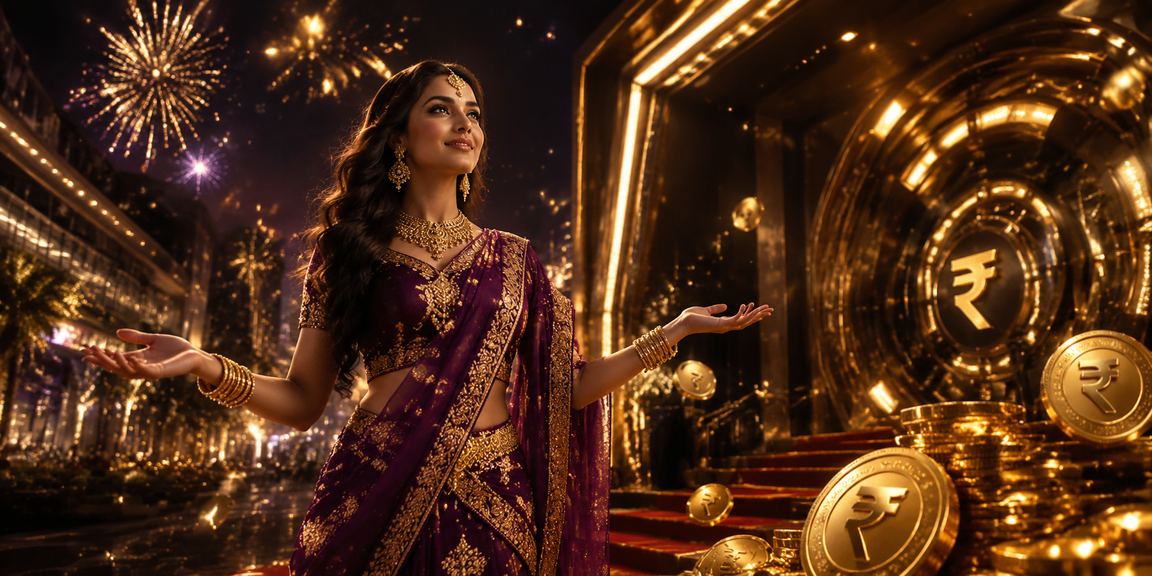 Modern Indian casino entertainment featuring digital rupee symbol and gaming